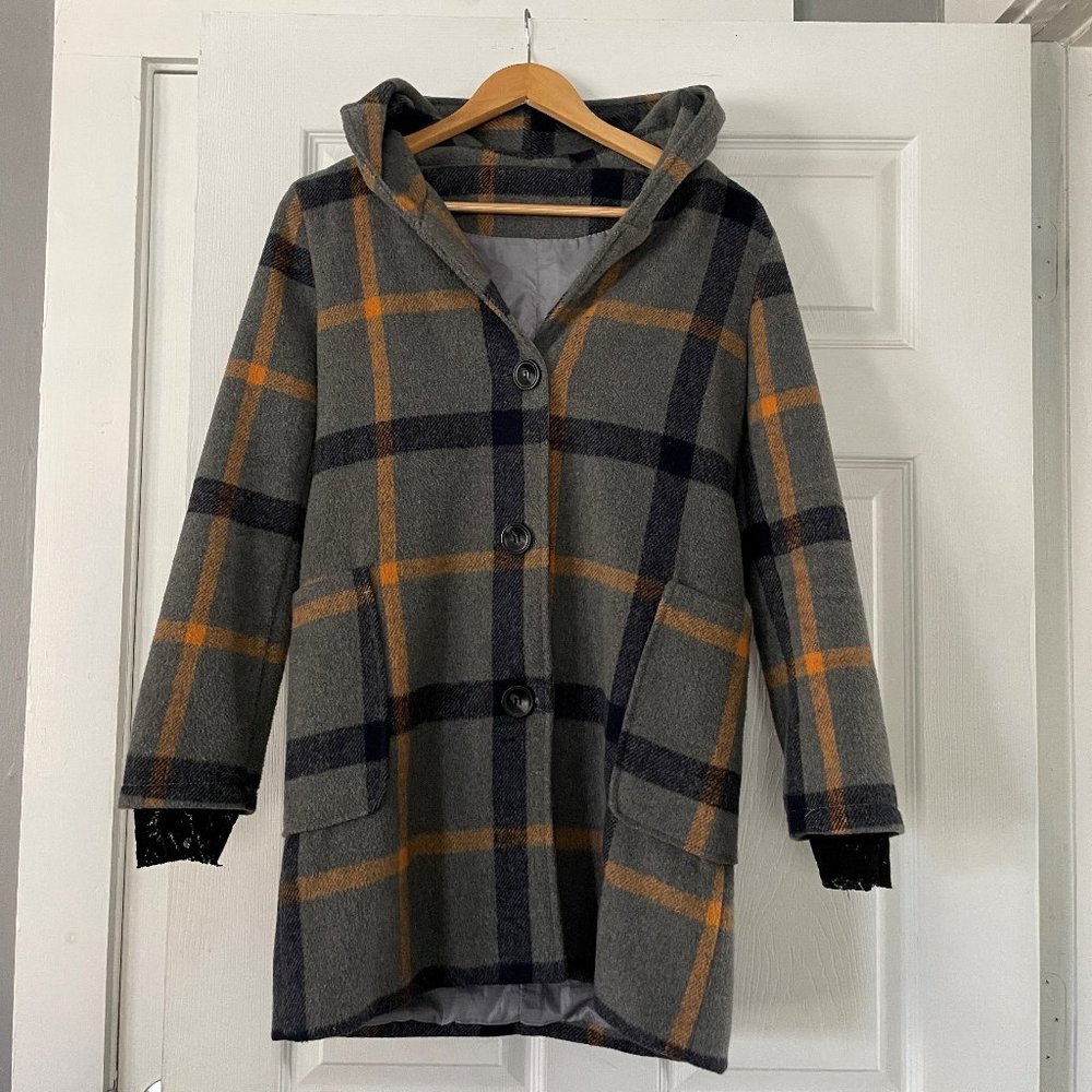 Plaid Peacoat with Hood